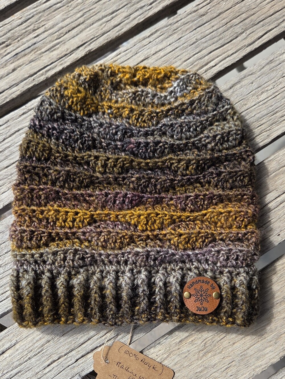 Artisan Handmade Crochet "Tiger's Eye" Unisex Slouchy Beanie Hat